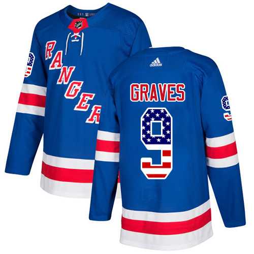 Adidas Rangers #9 Adam Graves Royal Blue Home Authentic USA Flag Stitched NHL Jersey - Click Image to Close